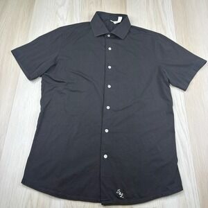 State And Liberty Shirt Black Cotton Short Sleeve Button Down Mens Size L Large